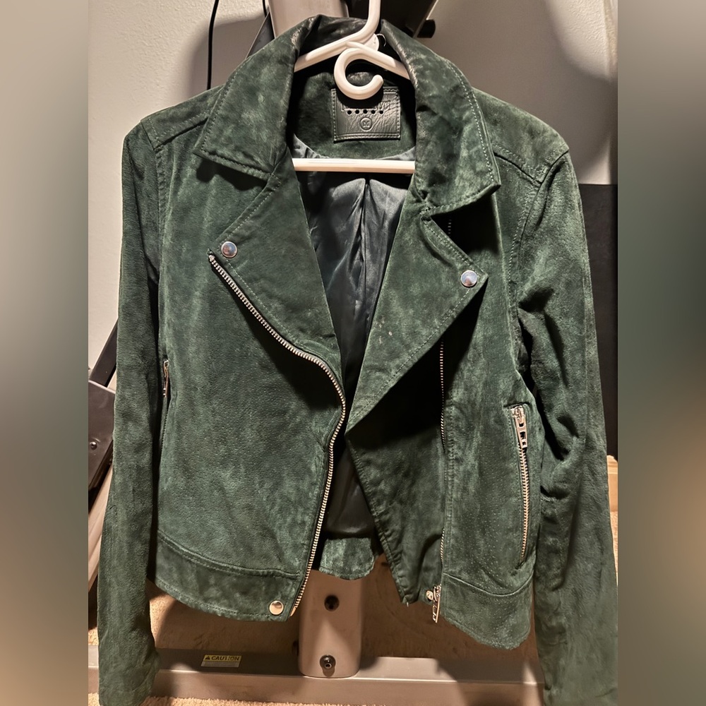 Blank NYC | green suede leather jacket medium crop